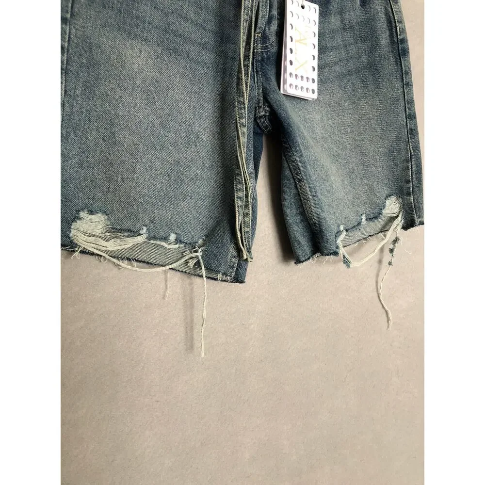 Le' AL.X Denim Mid-Rise Shorts  Distressed Bermuda Women's Size 25 NEW